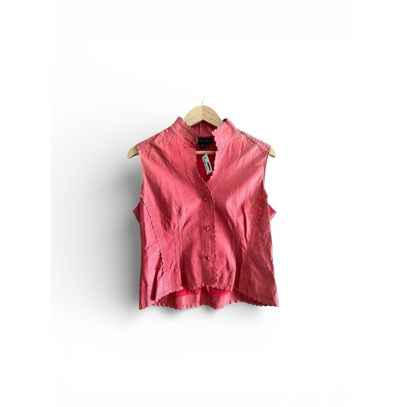 Genuine Leather Vest Coral Pink Scalloped Trim Tailored Size 14 NWT Vintage - Picture 2 of 13